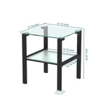 Tables d'appoint carrées en verre trempé, lot de 2 – Noir / Transparent / Blanc