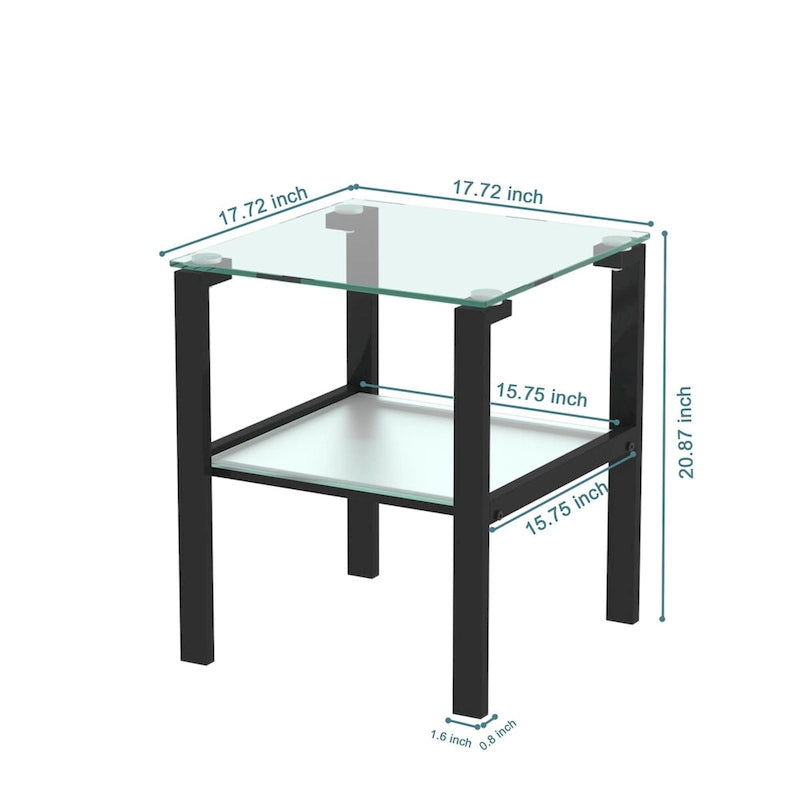 Tables d'appoint carrées en verre trempé, lot de 2 – Noir / Transparent / Blanc