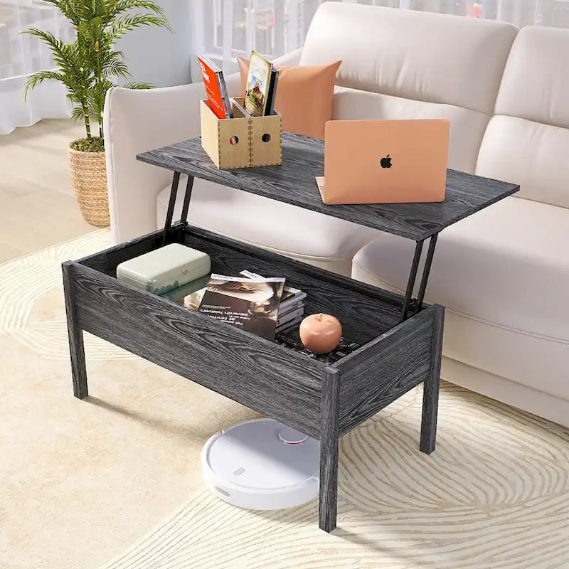 Table basse relevable avec rangement dissimulé