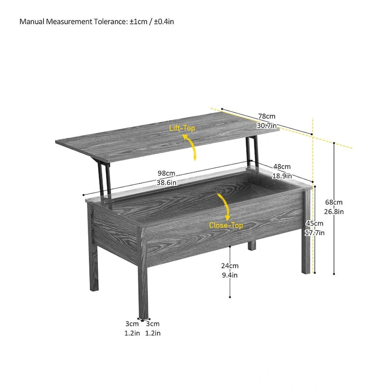 Table basse relevable avec rangement dissimulé