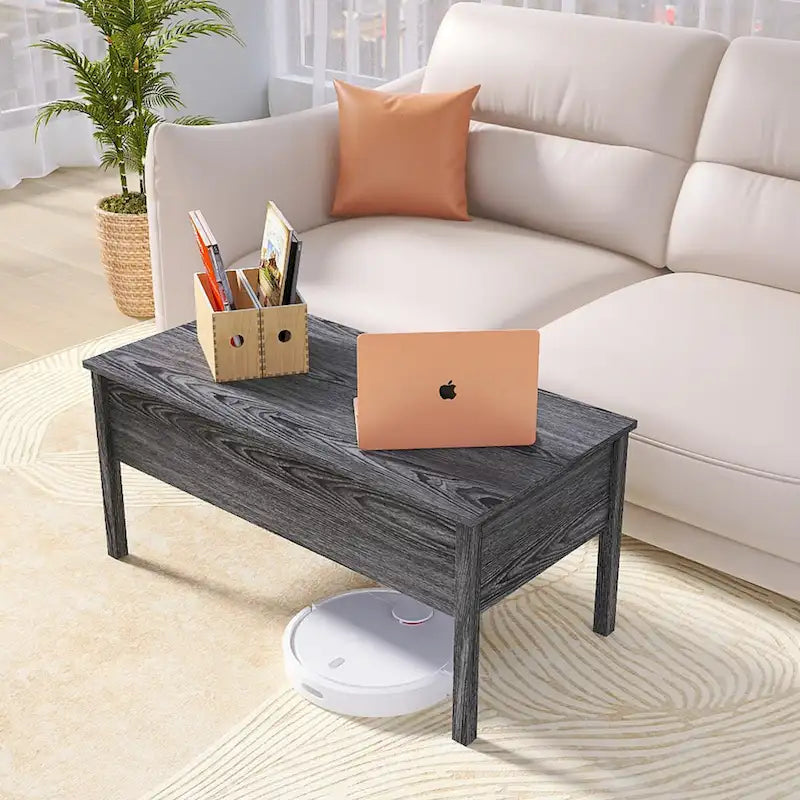 Table basse relevable avec rangement dissimulé