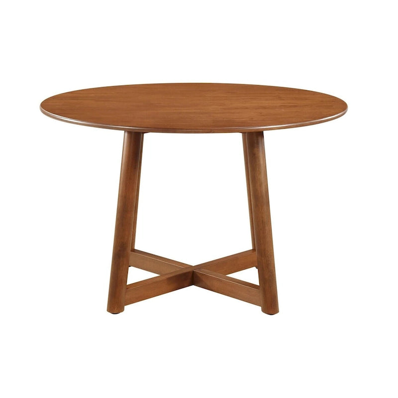 Table à manger ronde avec piètement ajouré, finition noyer