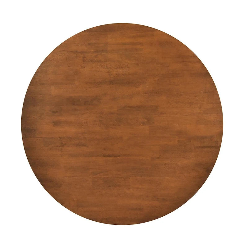 Table à manger ronde avec piètement ajouré, finition noyer
