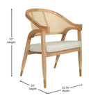 Chaise de salle à manger en rotin tressé avec dossier en cannage et assise rembourrée