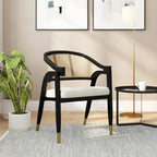 Chaise de salle à manger en rotin tressé avec dossier en cannage et assise rembourrée