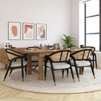 Chaise de salle à manger en rotin tressé avec dossier en cannage et assise rembourrée
