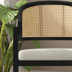 Chaise de salle à manger en rotin tressé avec dossier en cannage et assise rembourrée