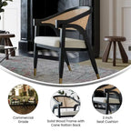 Chaise de salle à manger en rotin tressé avec dossier en cannage et assise rembourrée