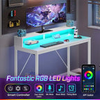Bureau d'ordinateur de 99 cm avec éclairage LED et multiprise