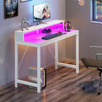 Bureau d'ordinateur de 99 cm avec éclairage LED et multiprise