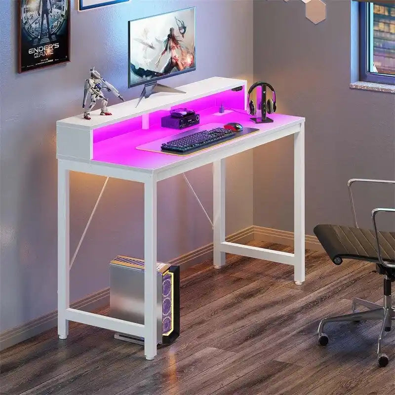 Bureau d'ordinateur de 99 cm avec éclairage LED et multiprise