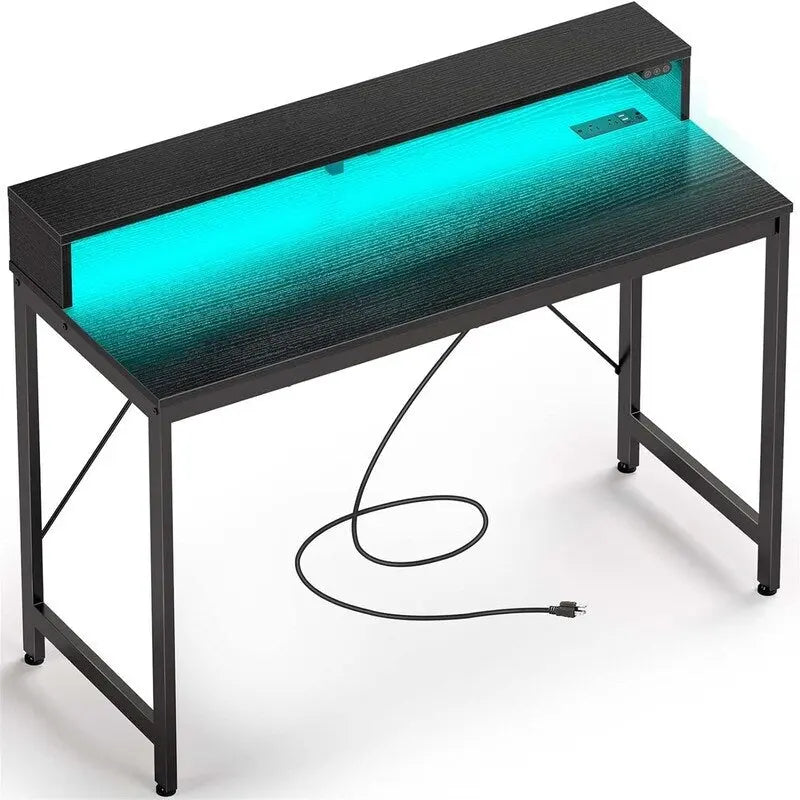 Bureau d'ordinateur de 99 cm avec éclairage LED et multiprise