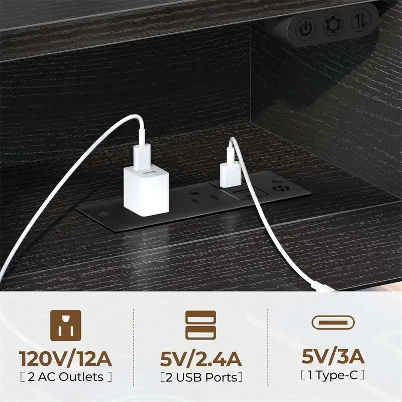 Bureau d'ordinateur de 99 cm avec éclairage LED et multiprise