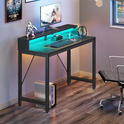 Bureau d'ordinateur de 99 cm avec éclairage LED et multiprise