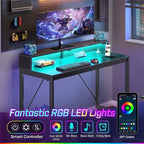 Bureau d'ordinateur de 99 cm avec éclairage LED et multiprise