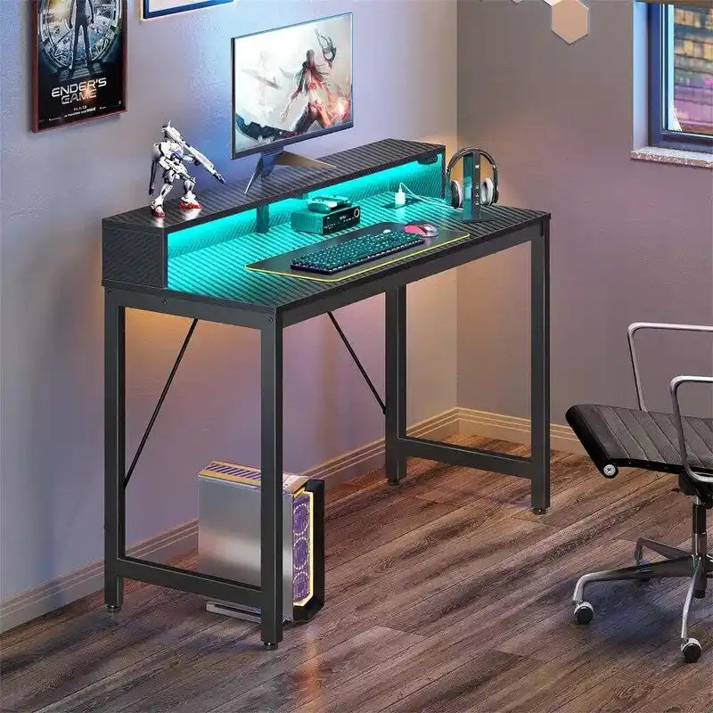 Bureau d'ordinateur de 99 cm avec éclairage LED et multiprise