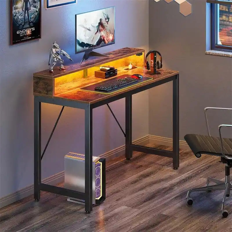 Bureau d'ordinateur de 99 cm avec éclairage LED et multiprise
