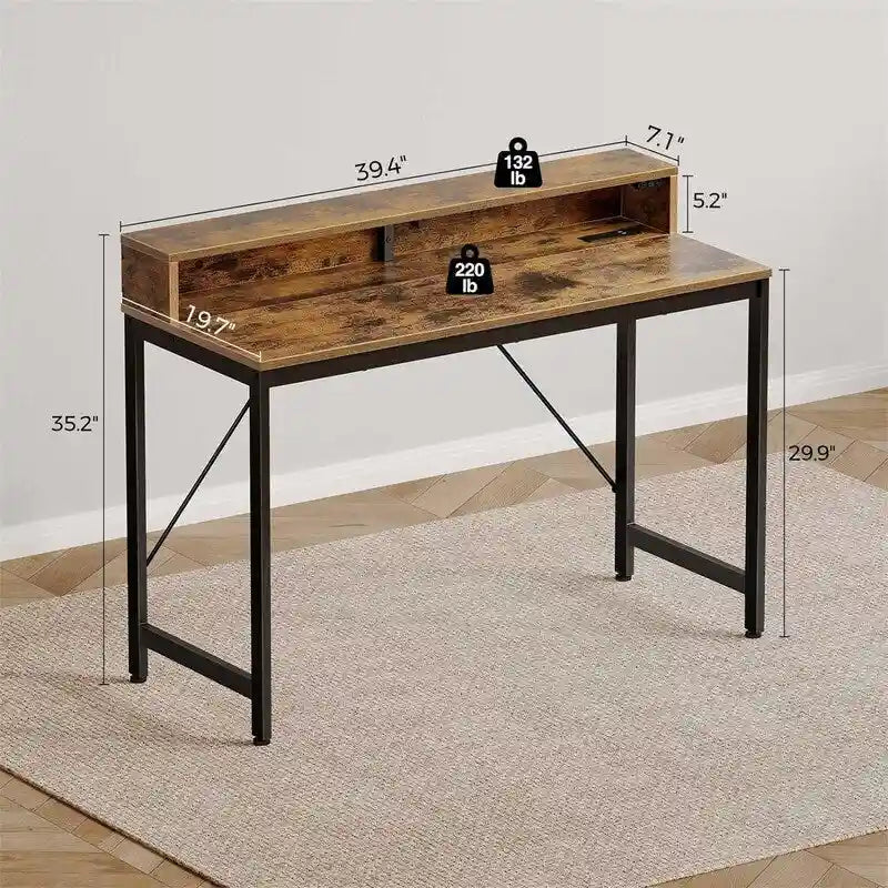 Bureau d'ordinateur de 99 cm avec éclairage LED et multiprise
