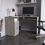 Bureau d'angle avec tablette coulissante pour clavier, finition chêne fumé