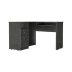 Bureau d'angle avec tablette coulissante pour clavier, finition chêne fumé