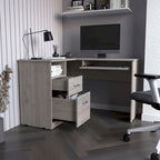 Bureau d'angle avec tablette coulissante pour clavier, finition chêne fumé