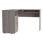 Bureau d'angle avec tablette coulissante pour clavier, finition chêne fumé