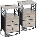 Table de chevet avec station de recharge et 2 tiroirs en tissu
