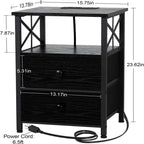 Table de chevet avec station de recharge et 2 tiroirs en tissu