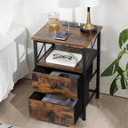 Table de chevet avec station de recharge et 2 tiroirs en tissu
