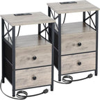 Table de chevet avec station de recharge et 2 tiroirs en tissu