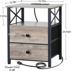 Table de chevet avec station de recharge et 2 tiroirs en tissu