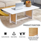 Table basse en bois massif et rotin