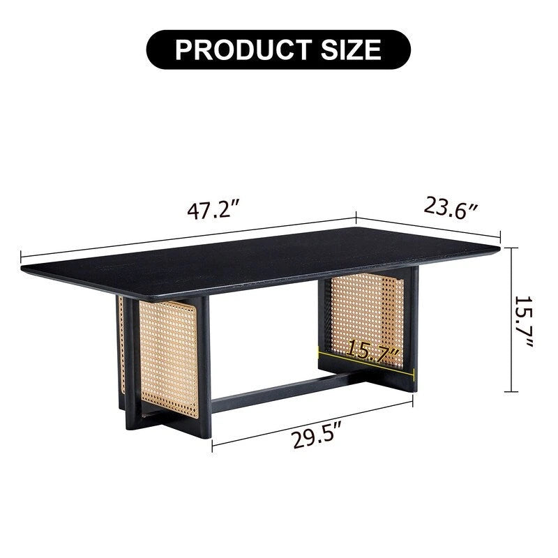 Table basse en bois massif et rotin
