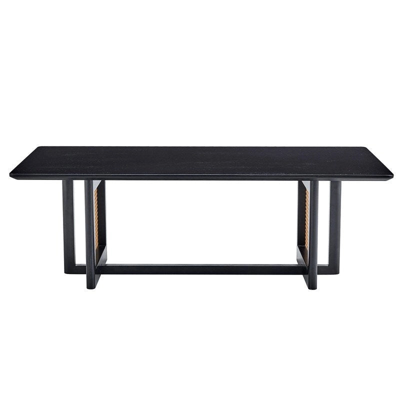 Table basse en bois massif et rotin