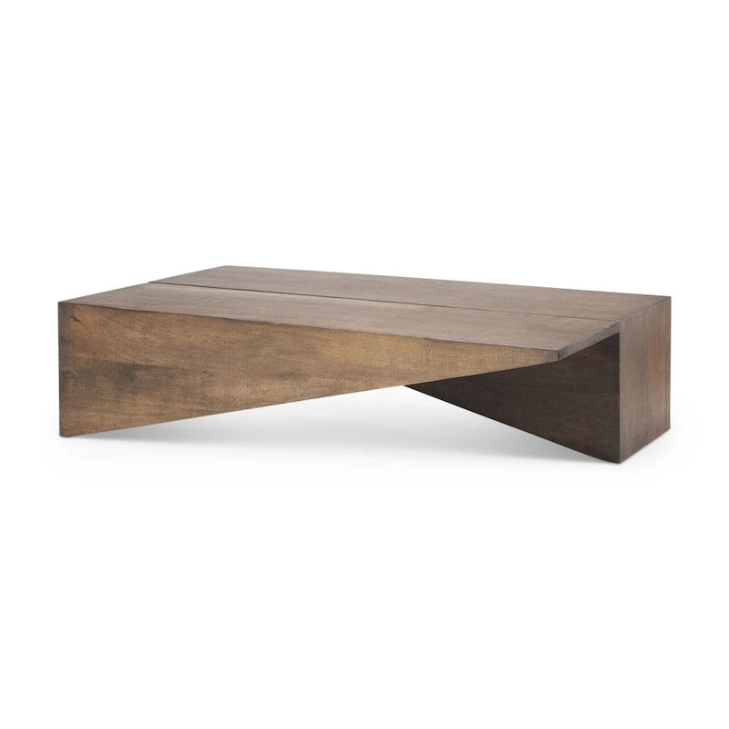 Table basse angulaire en bois massif brun moyen - 58,5L x 19l x 19H