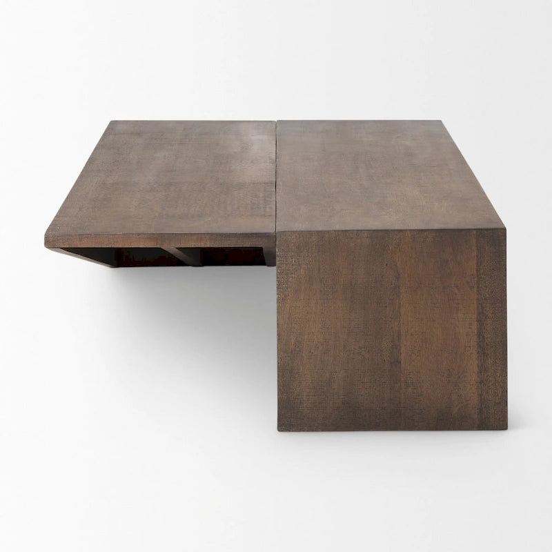 Table basse angulaire en bois massif brun moyen - 58,5L x 19l x 19H