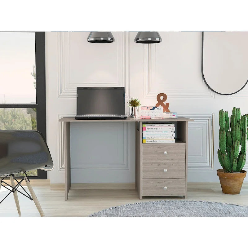 Bureau d'ordinateur avec 3 tiroirs et 1 étagère, 120 cm, Gris