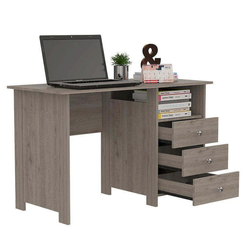 Bureau d'ordinateur avec 3 tiroirs et 1 étagère, 120 cm, Gris