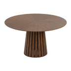 Table à manger ronde de 54 pouces avec plateau en placage de noyer et piédestal à lattes