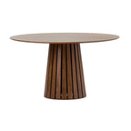 Table à manger ronde de 54 pouces avec plateau en placage de noyer et piédestal à lattes