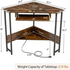 Bureau d'angle en L avec prises de courant et tiroir clavier