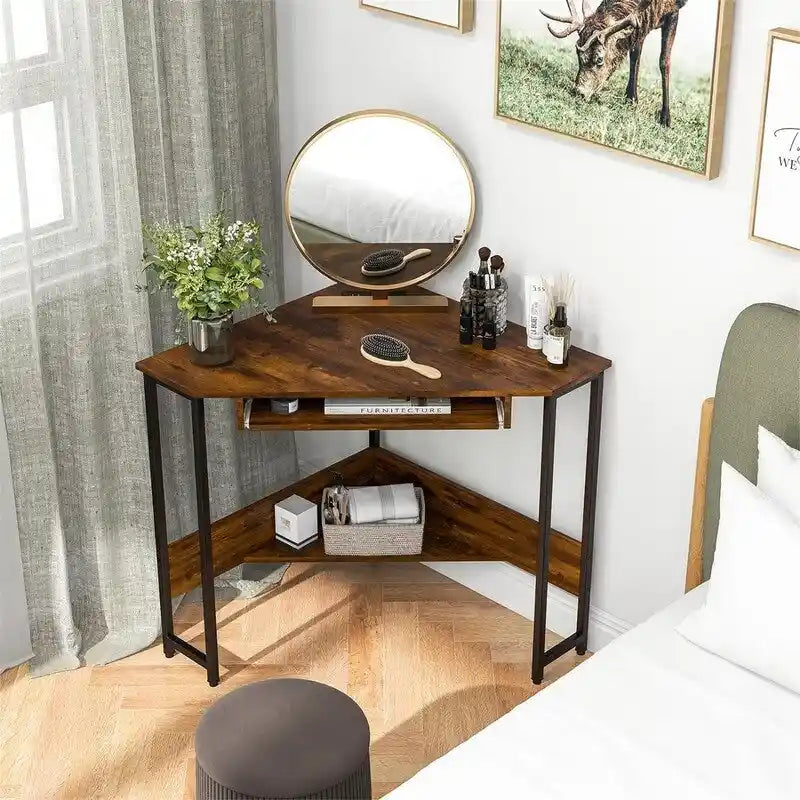 Bureau d'angle en L avec prises de courant et tiroir clavier