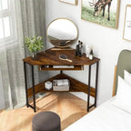 Bureau d'angle en L avec prises de courant et tiroir clavier