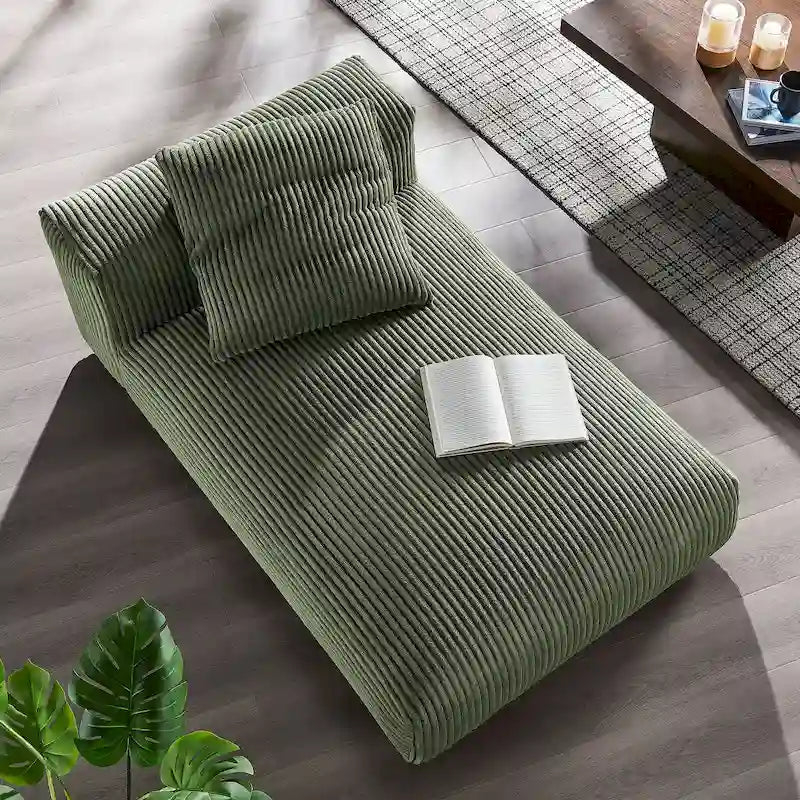 Chaise longue sans accoudoirs modulable en velours côtelé