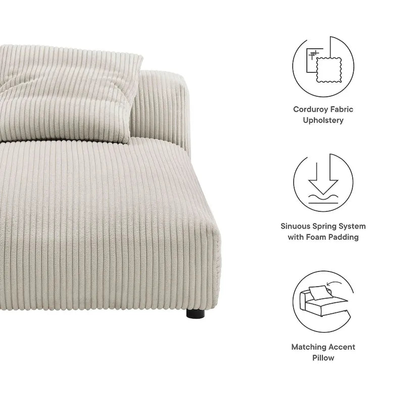 Chaise longue sans accoudoirs modulable en velours côtelé