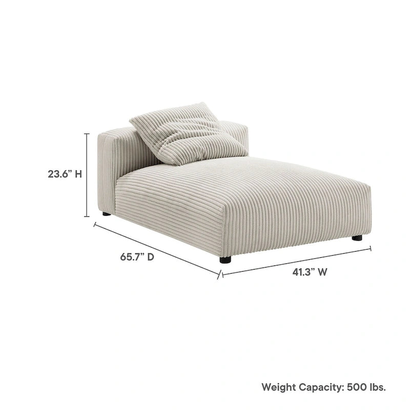 Chaise longue sans accoudoirs modulable en velours côtelé