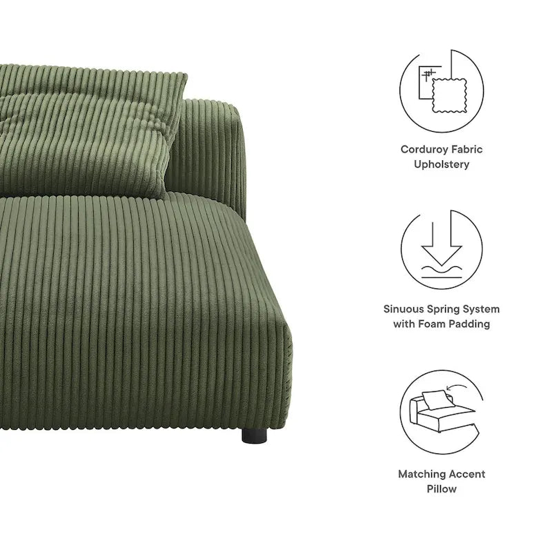 Chaise longue sans accoudoirs modulable en velours côtelé