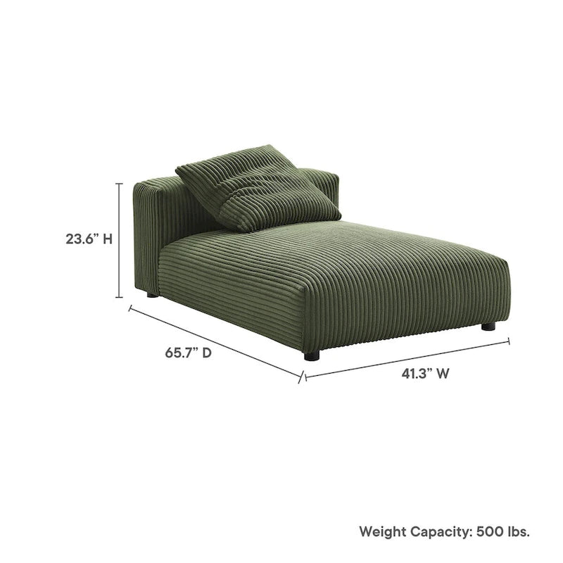 Chaise longue sans accoudoirs modulable en velours côtelé